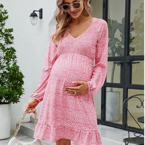 Maternity Long Sleeve Ruffle Dress V Neck Dress🔥HOST PICK🔥
